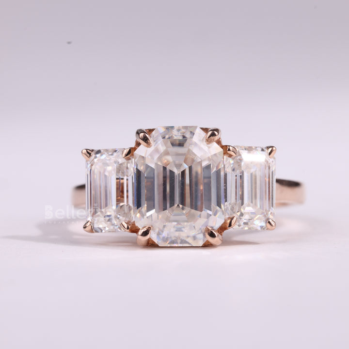 1.50CT Emerald Cut Three Stone Moissanite Engagement Ring