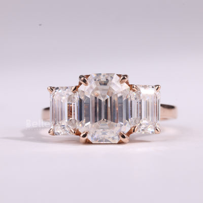 1.50CT Emerald Cut Three Stone Moissanite Engagement Ring