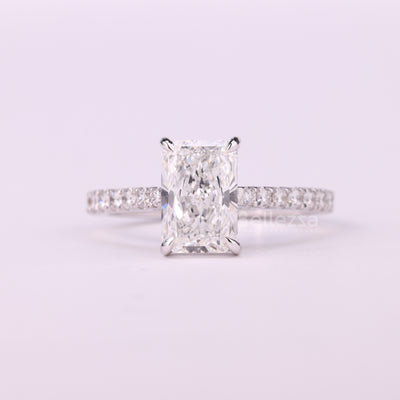 1.50CT Radiant Cut Hidden Halo Pave Setting Moissanite Engagement Ring