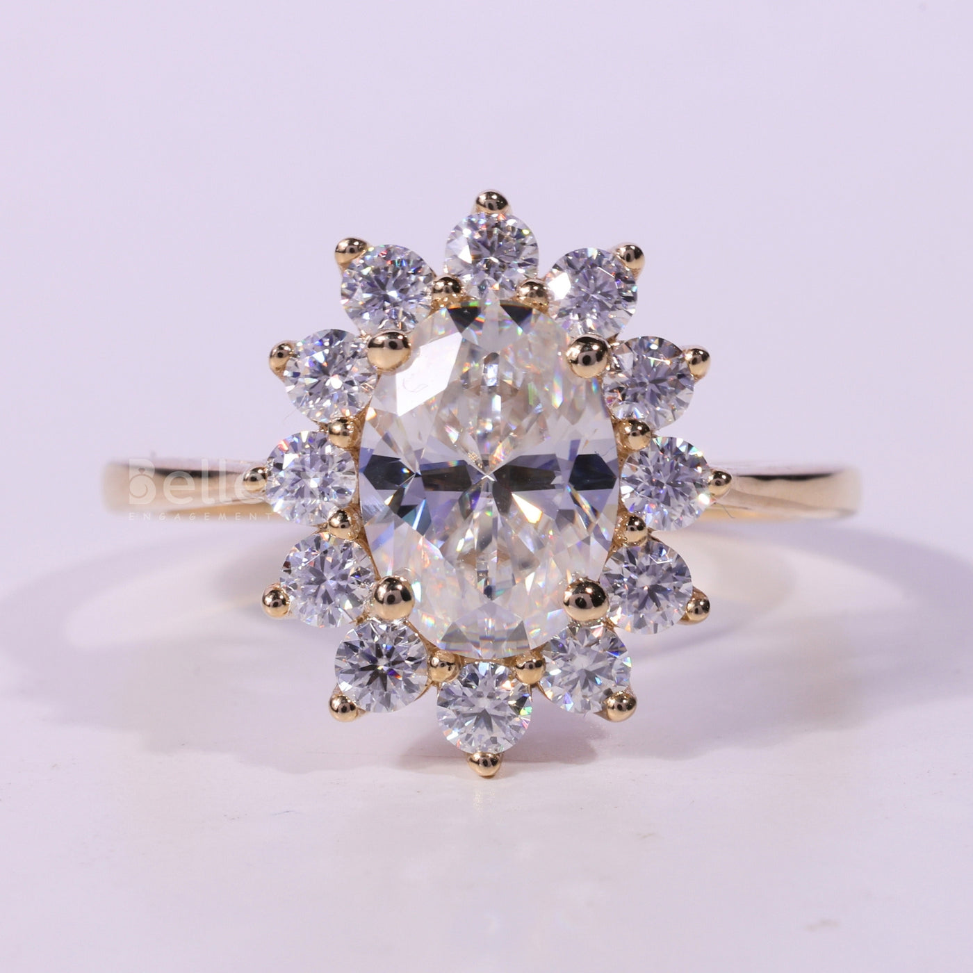 1.0CT Oval Cut Floral Halo Moissanite Engagement Ring