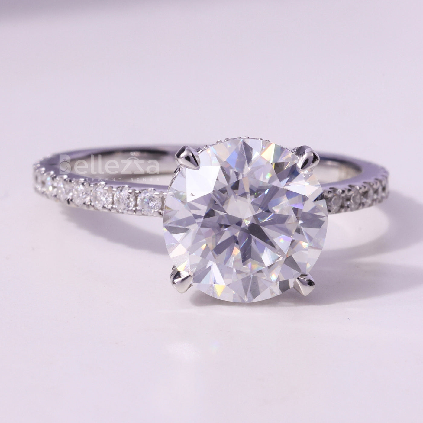 1.0CT Round Cut Hidden Halo Pave Setting Moissanite Engagement Ring