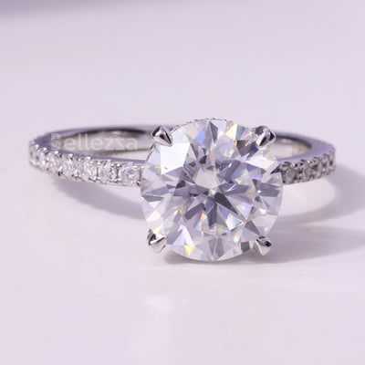 1.0CT Round Cut Hidden Halo Pave Setting Moissanite Engagement Ring