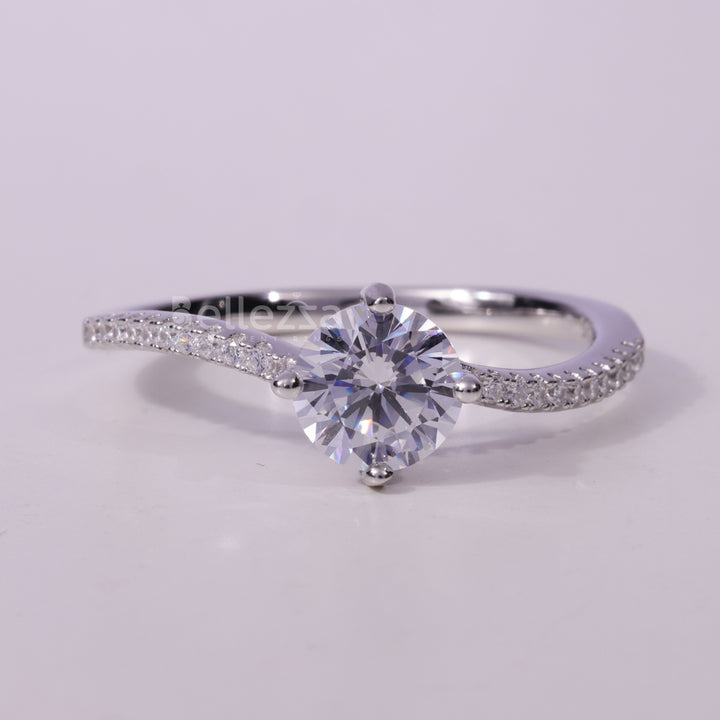 1.0CT Round Cut Pave Setting Moissanite Engagement Ring
