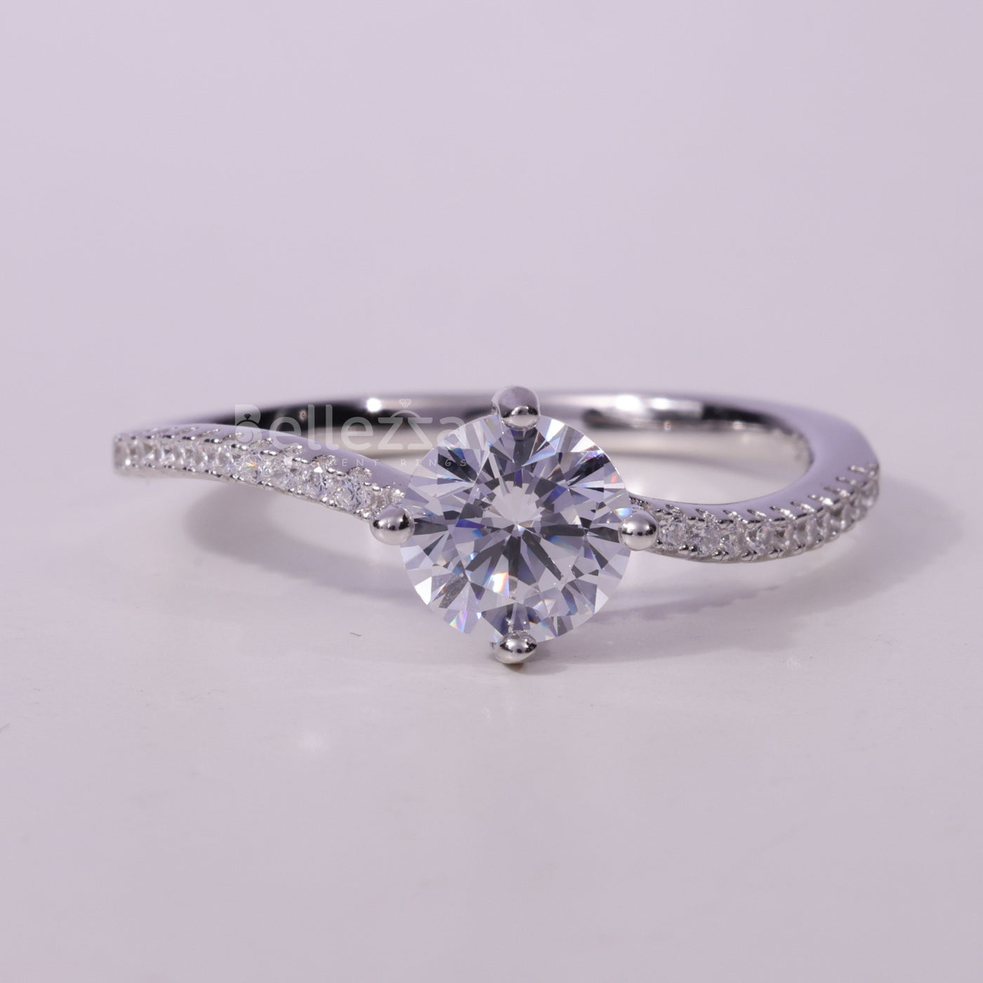 1.0CT Round Cut Pave Setting Moissanite Engagement Ring
