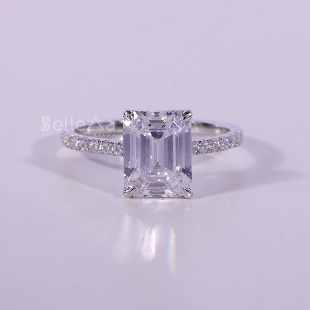 1.0CT Emerald Cut Pave Setting Moissanite Engagement Ring