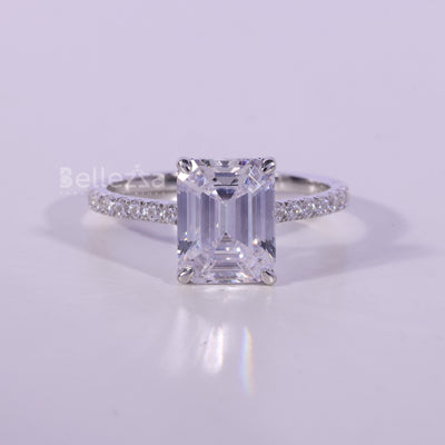 1.0CT Emerald Cut Pave Setting Moissanite Engagement Ring