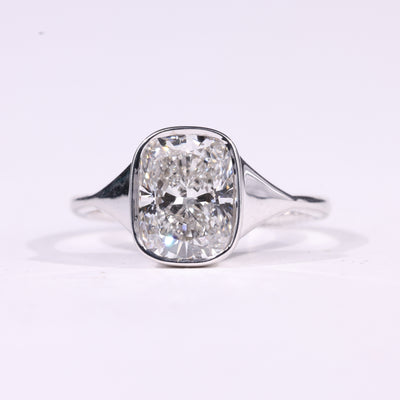 1.0CT Elongated Cushion Cut Bezel Setting Solitaire Engagement Ring