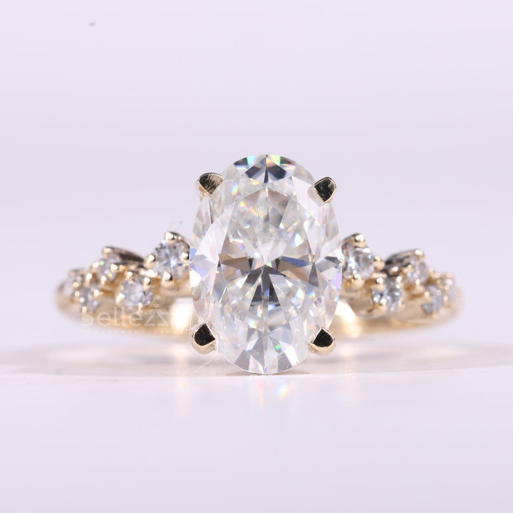 1.50CT Oval Cut Diamond Cluster Setting Moissanite Engagement Ring