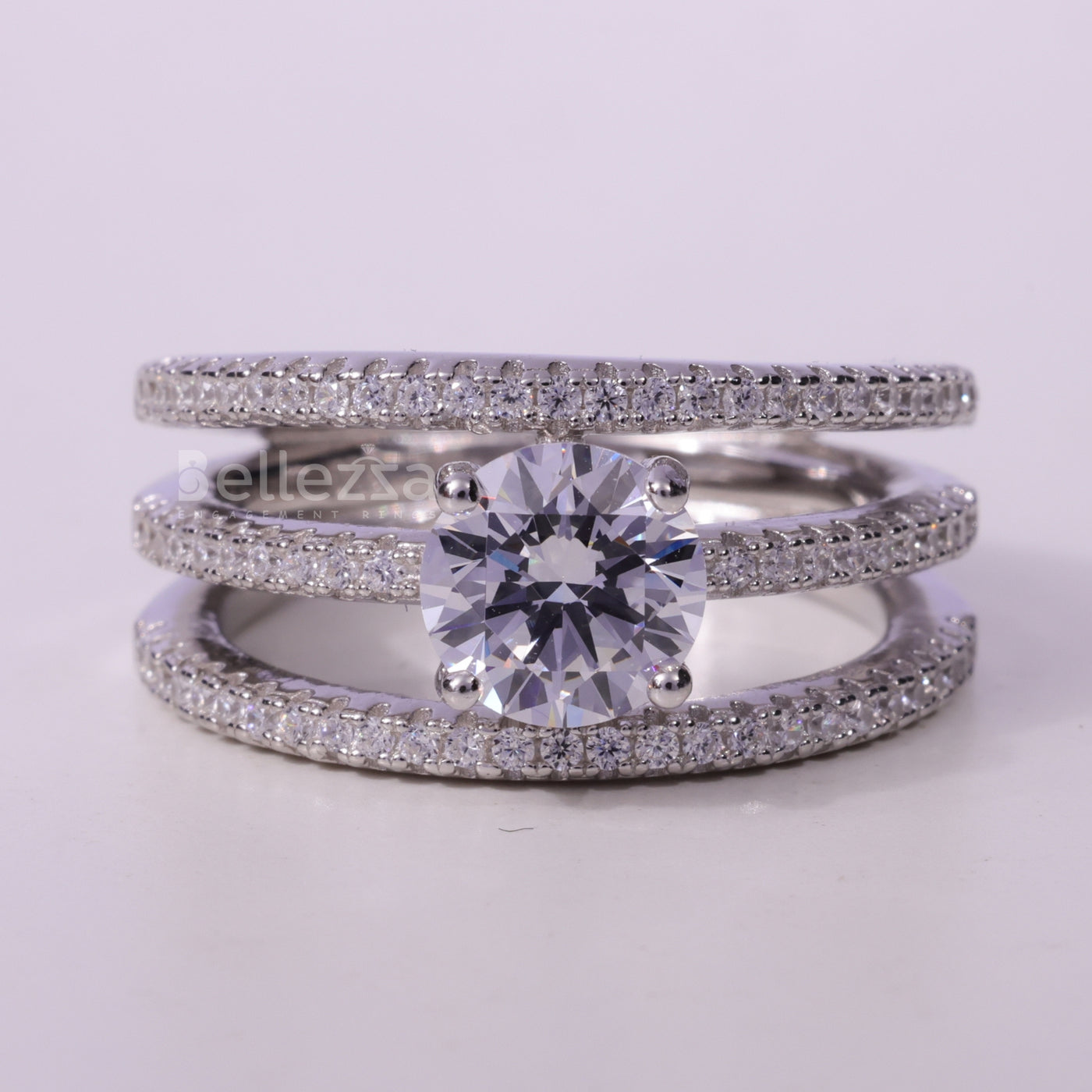 1.0CT Round Cut Unique Two Row Pave Setting Engagement Ring