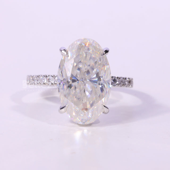 5.50CT Oval Cut Hidden Halo Pave Setting Moissanite Engagement Ring
