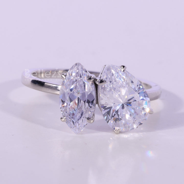 2.0CTW Pear & Marquise Cut Diamond Moissanite Toi Et Moi Engagement Ring
