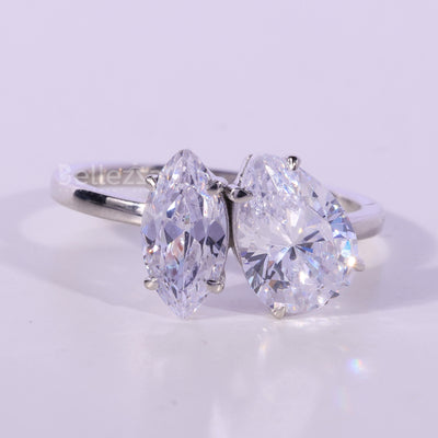 2.0CTW Pear & Marquise Cut Diamond Moissanite Toi Et Moi Engagement Ring