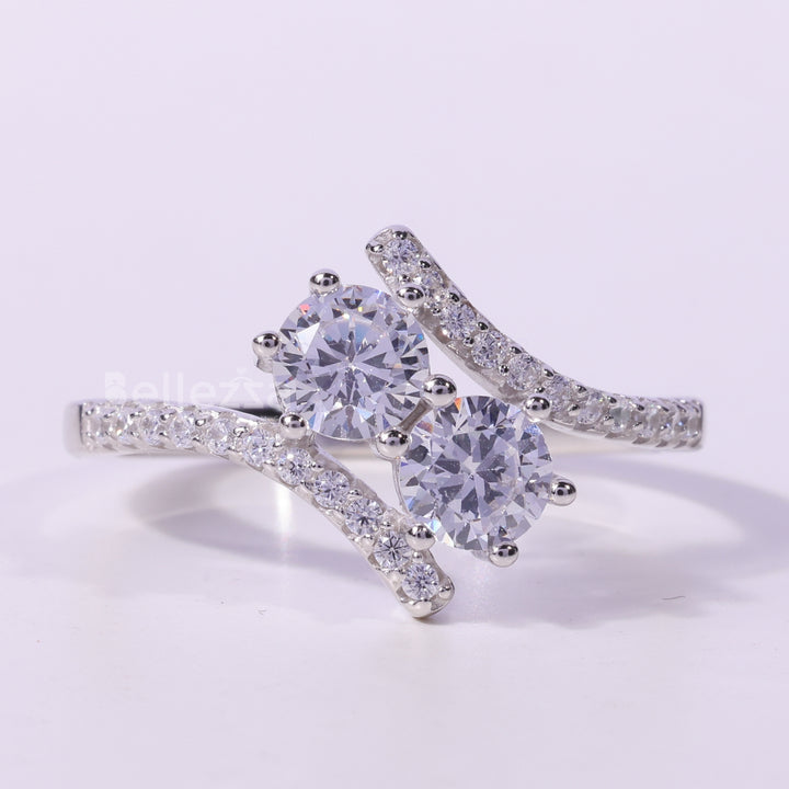 0.50CT Round Cut Unique Two Stone Moissanite Engagement Ring