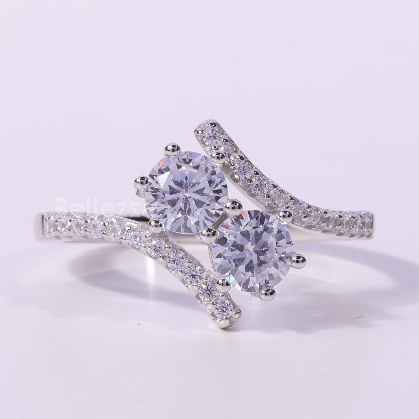 0.50CT Round Cut Unique Two Stone Moissanite Engagement Ring