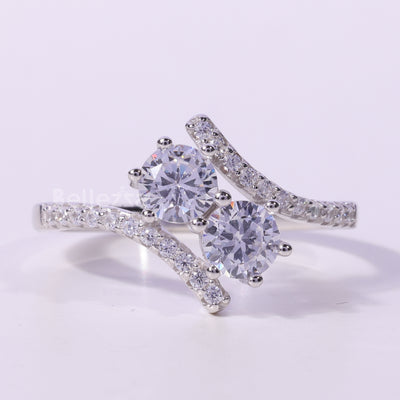 0.50CT Round Cut Unique Two Stone Moissanite Engagement Ring