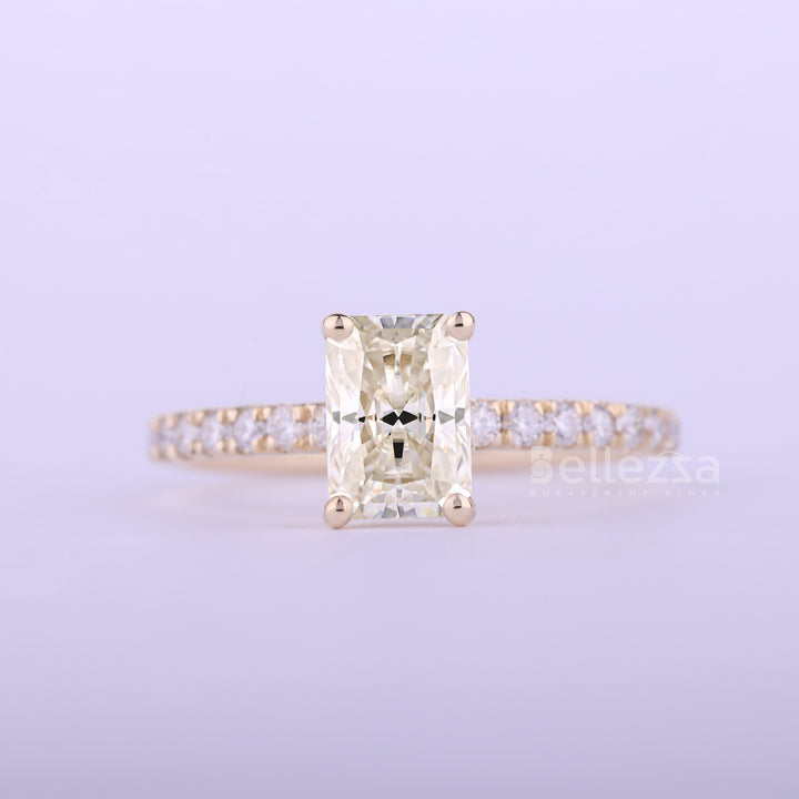 1.0CT Radiant Cut Pave Setting Moissanite Engagement Ring