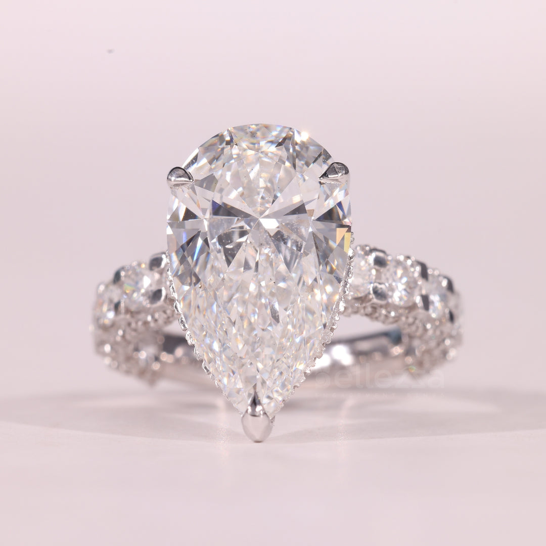 4.50CT Pear Cut Diamond Pave Setting Hidden Halo Engagement Ring