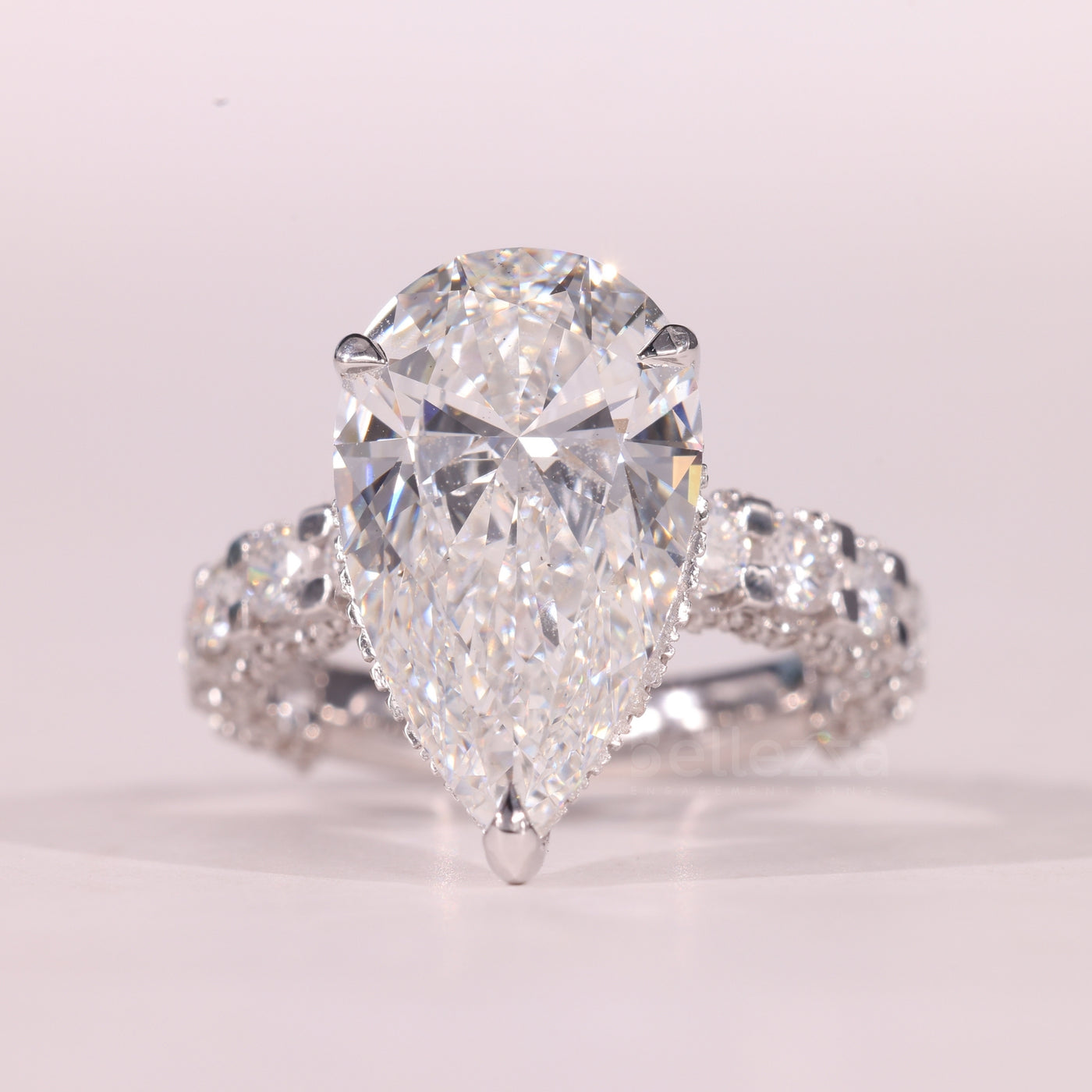 4.50CT Pear Cut Diamond Pave Setting Hidden Halo Engagement Ring