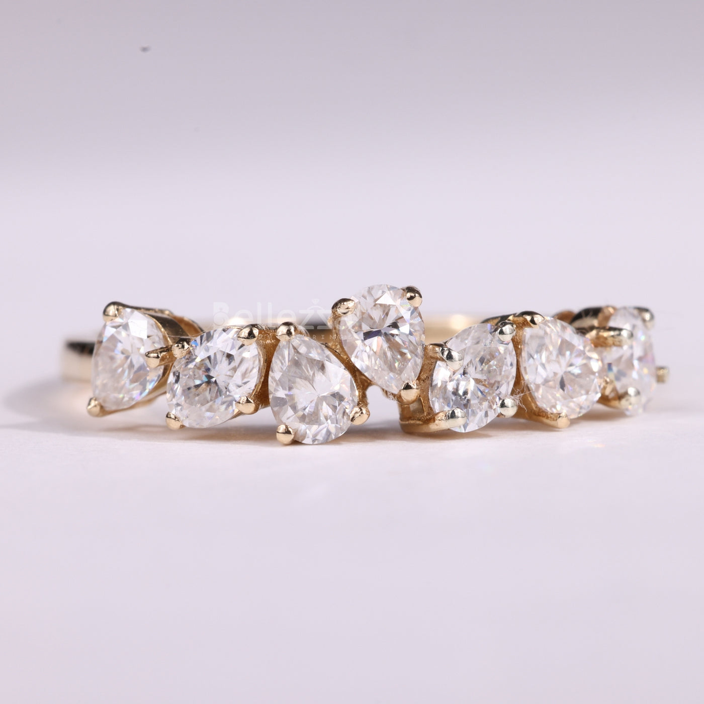 Pear & Oval Cut Cluster Diamond Moissanite Wedding Band