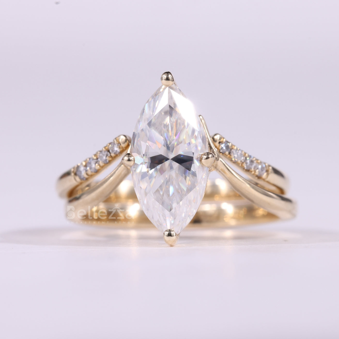 2.0CT Marquise Cut Cluster Set Curved Moissanite Bridal Ring Set