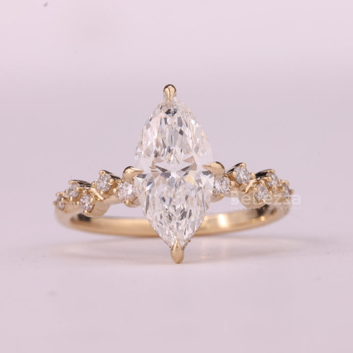2.0CT Marquise Cut Cluster Diamond Moissanite Engagement Ring