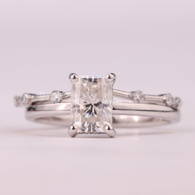 1.0CT Radiant Cut Petite Pave Setting Moissanite Bridal Ring Set