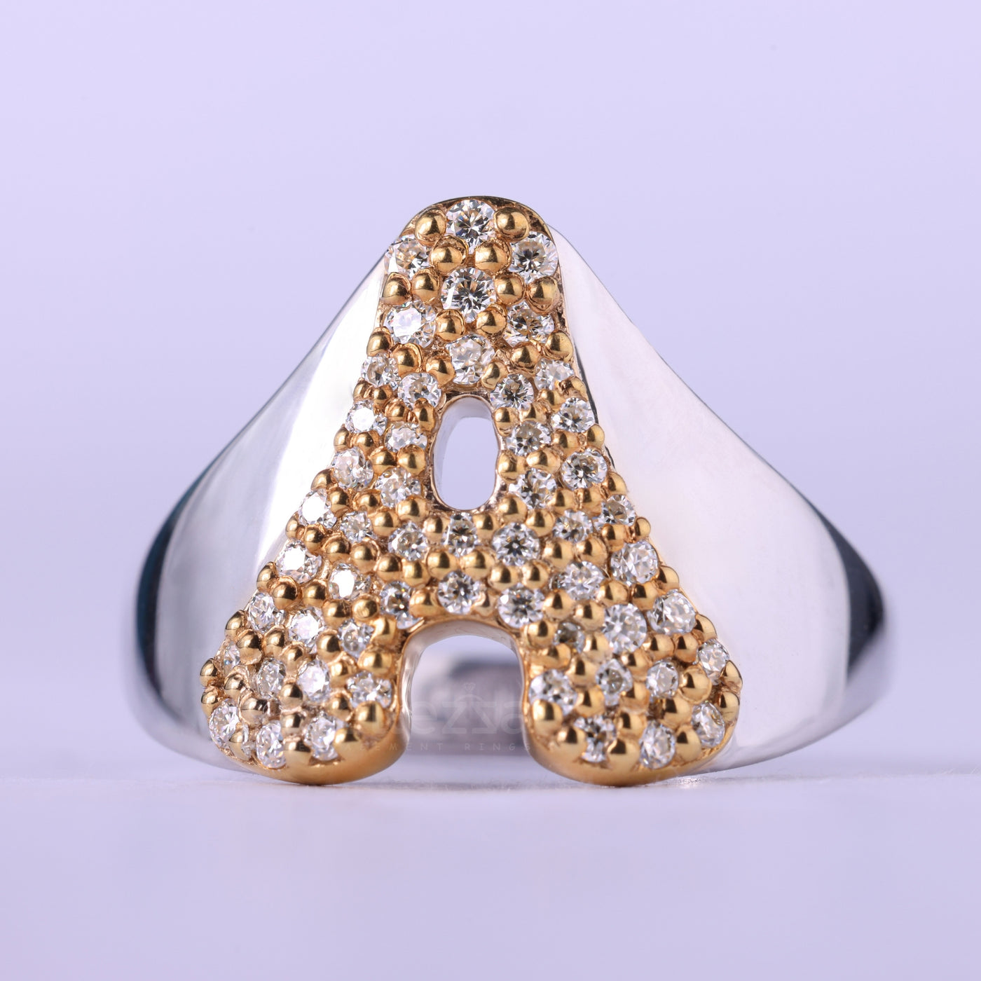 Round Cut Customized A Letter Moissanite Engagement Ring