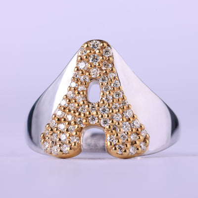 Round Cut Customized A Letter Moissanite Engagement Ring