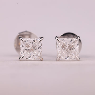 1.50CTW Princess Cut Solitaire Stud Moissanite Earrings