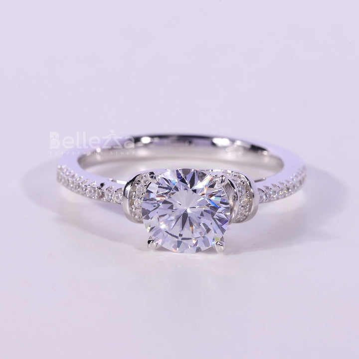 0.75CT Round Cut Diamond Pave Setting Moissanite Engagement Ring
