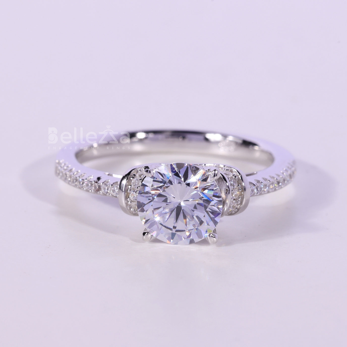 0.75CT Round Cut Diamond Pave Setting Moissanite Engagement Ring