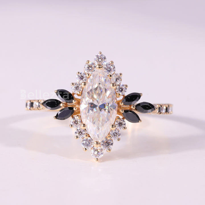 1.0CT Marquise Cut Unique Black Cluster Diamond Engagement Ring