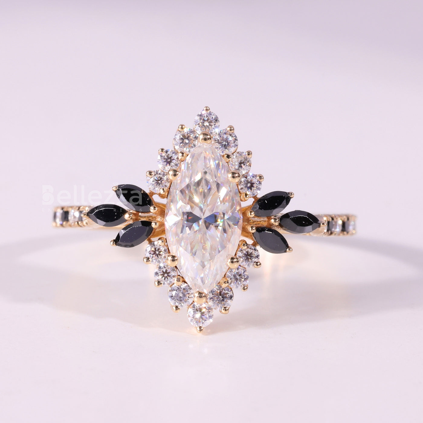 1.0CT Marquise Cut Unique Black Cluster Diamond Engagement Ring