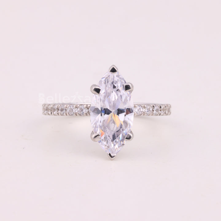 2.0CT Marquise Cut Pave Setting Moissanite Engagement Ring
