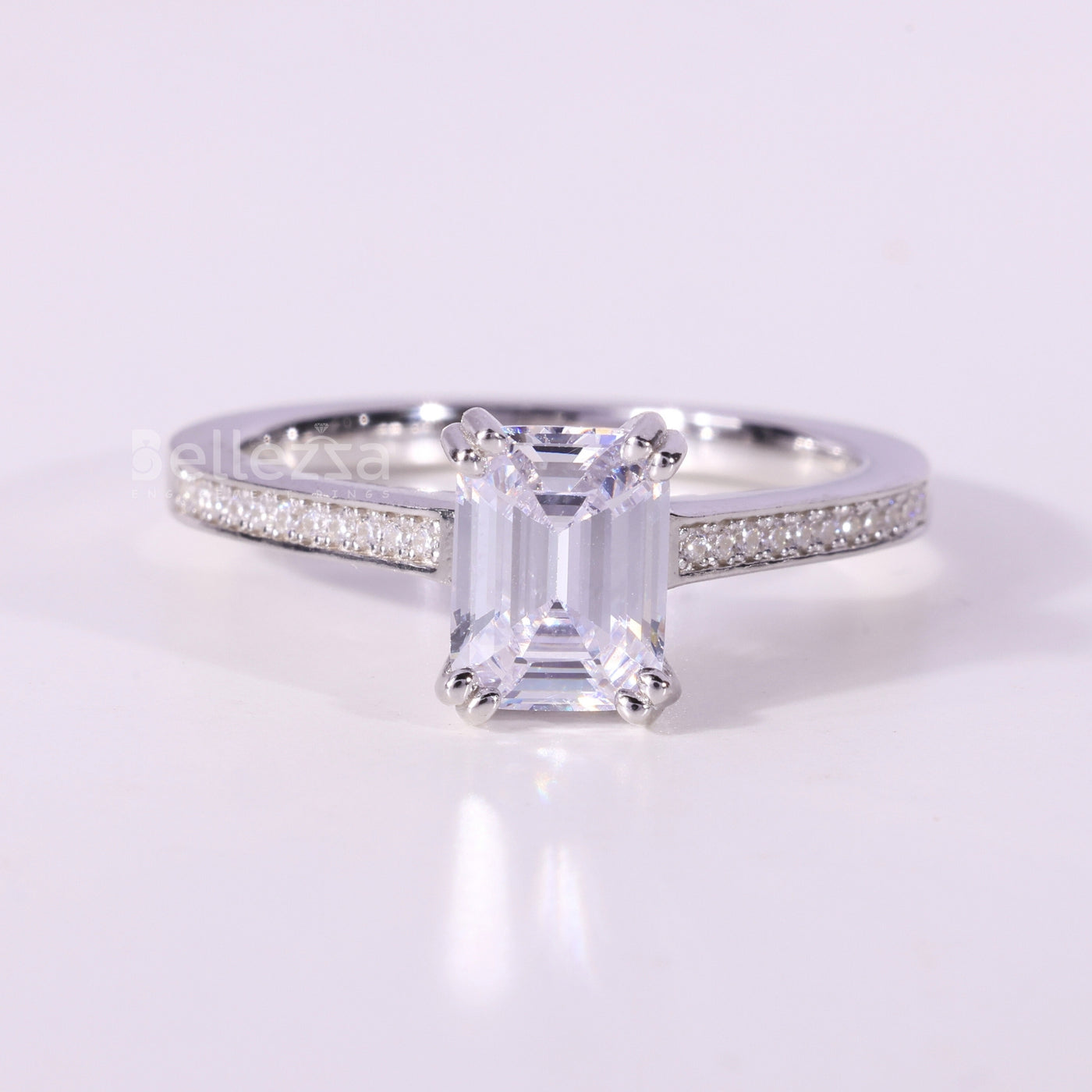 1.0CT Emerald Cut Pave Setting Moissanite Engagement Ring