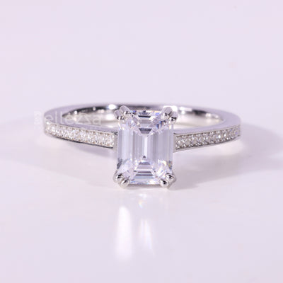 1.0CT Emerald Cut Pave Setting Moissanite Engagement Ring