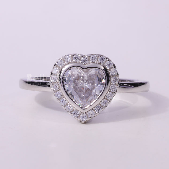1.0CT Heart Cut Halo Setting Moissanite Engagement Ring