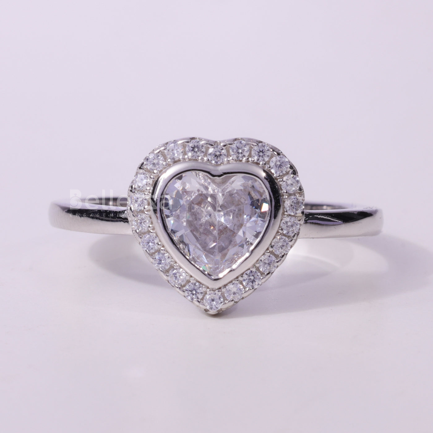 1.0CT Heart Cut Halo Setting Moissanite Engagement Ring