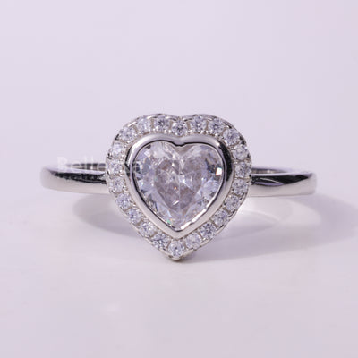 1.0CT Heart Cut Halo Setting Moissanite Engagement Ring