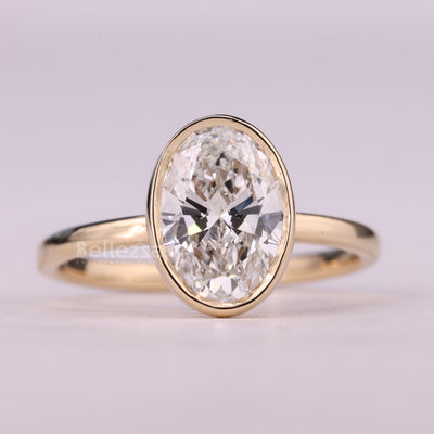 2.0CT Oval Cut Bezel Setting Moissanite Engagement Ring
