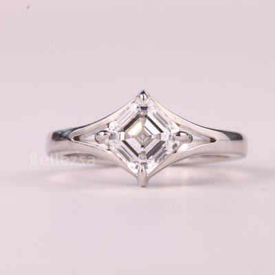 1.0CT Asscher Cut Solitaire Diamond Split Shank Engagement Ring