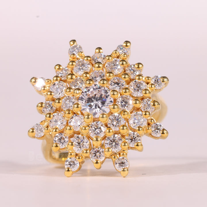 Round Cut Floral Cluster Setting Diamond Moissanite Engagement Ring