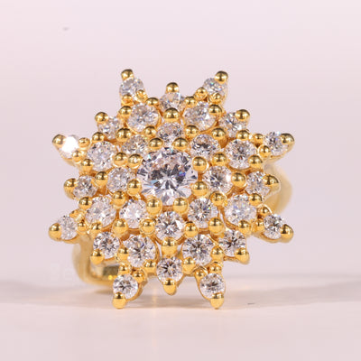 Round Cut Floral Cluster Setting Diamond Moissanite Engagement Ring