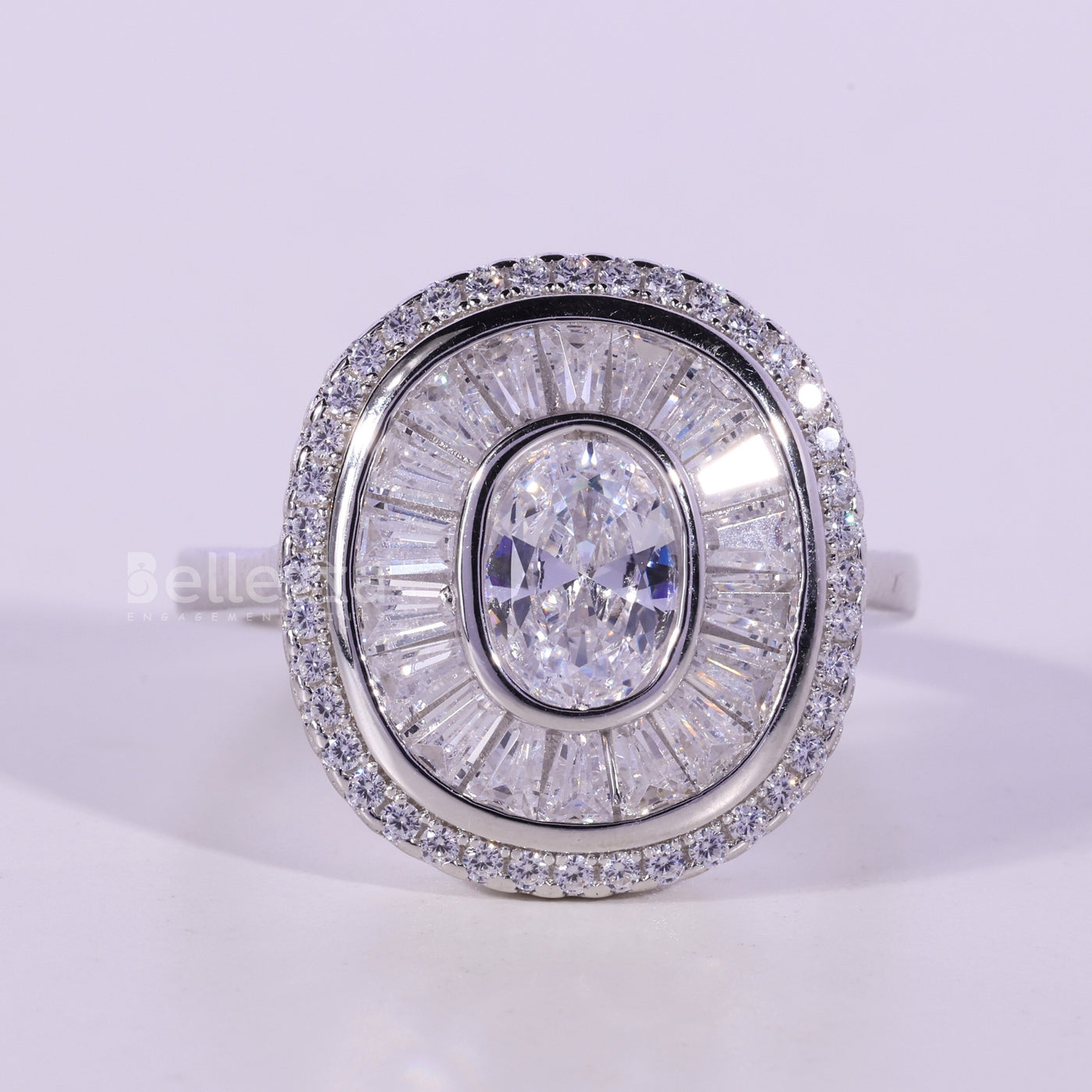 1.0CT Oval Cut Unique Cluster Diamond Moissanite Engagement Ring