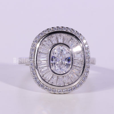 1.0CT Oval Cut Unique Cluster Diamond Moissanite Engagement Ring