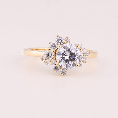 1.0CT Round Cut Cluster Diamond Moissanite Engagement Ring
