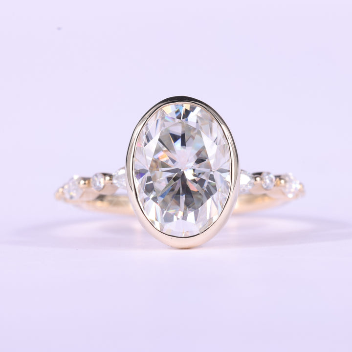 2.0CT Oval Cut Bezel & Pave Setting Moissanite Engagement Ring