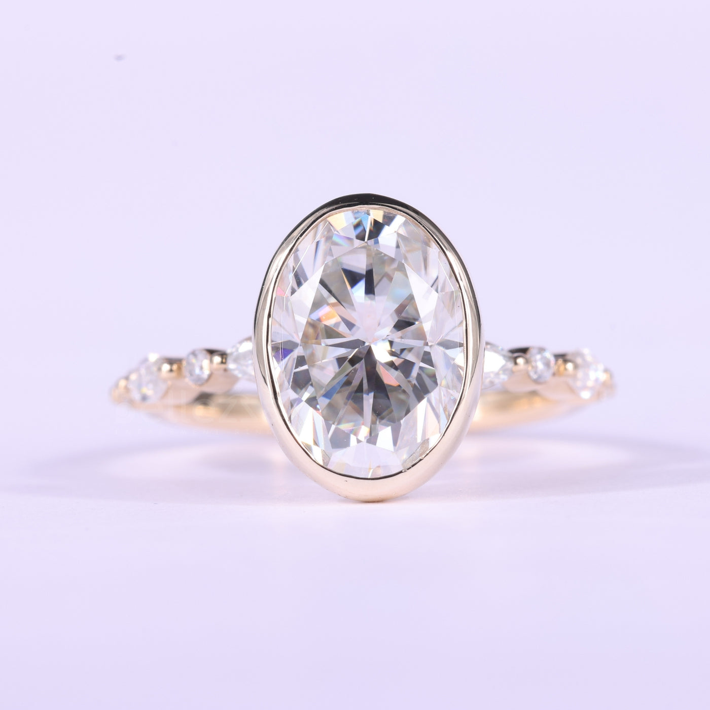 2.0CT Oval Cut Bezel & Pave Setting Moissanite Engagement Ring