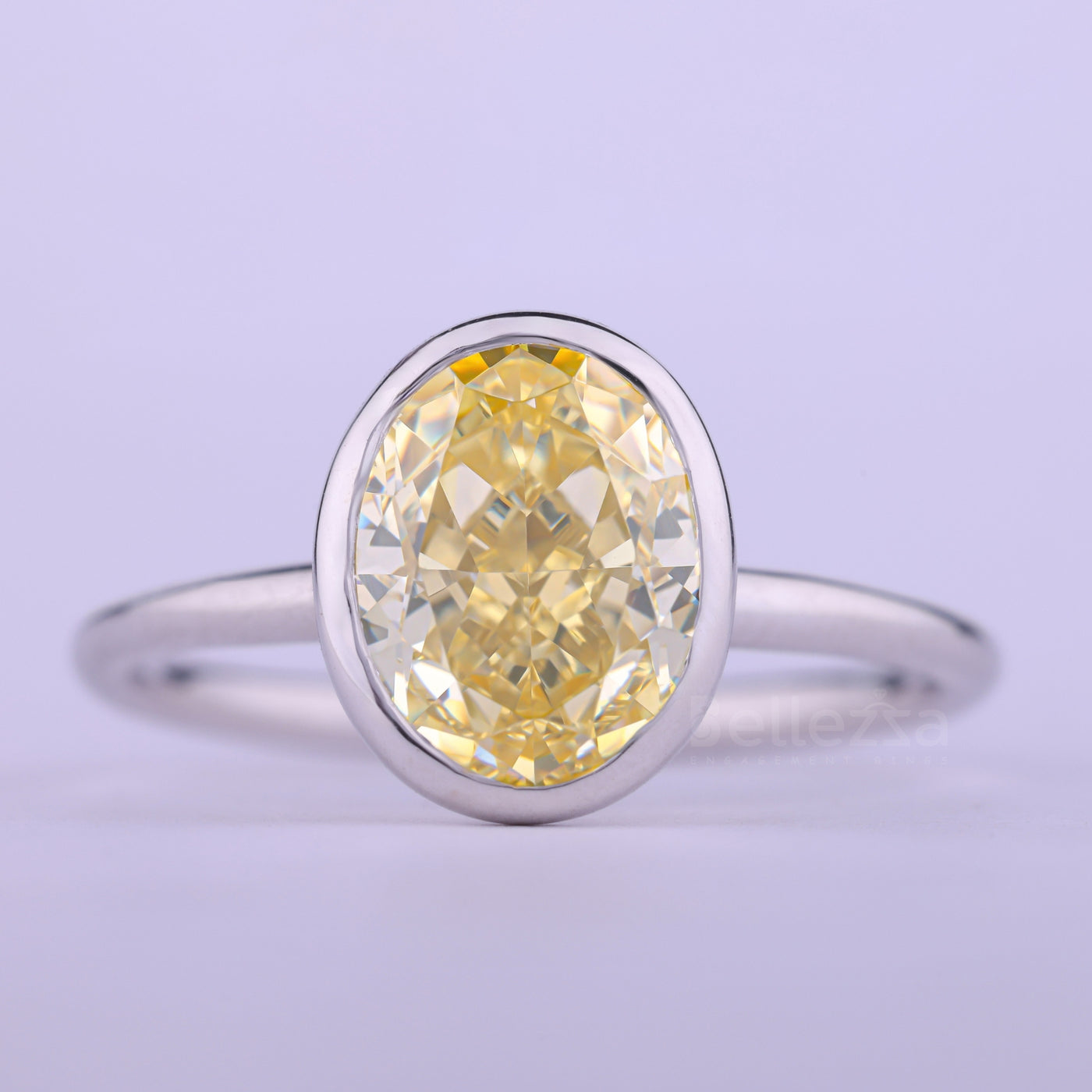 1.50CT Yellow Oval Cut Bezel Setting Solitaire Moissanite Enaggement Ring