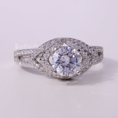 1.0CT Round Cut Cluster Diamond Moissanite Engagement Ring